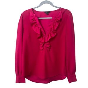 J Crew Hot Pink Ruffled Long Sleeve Blouse